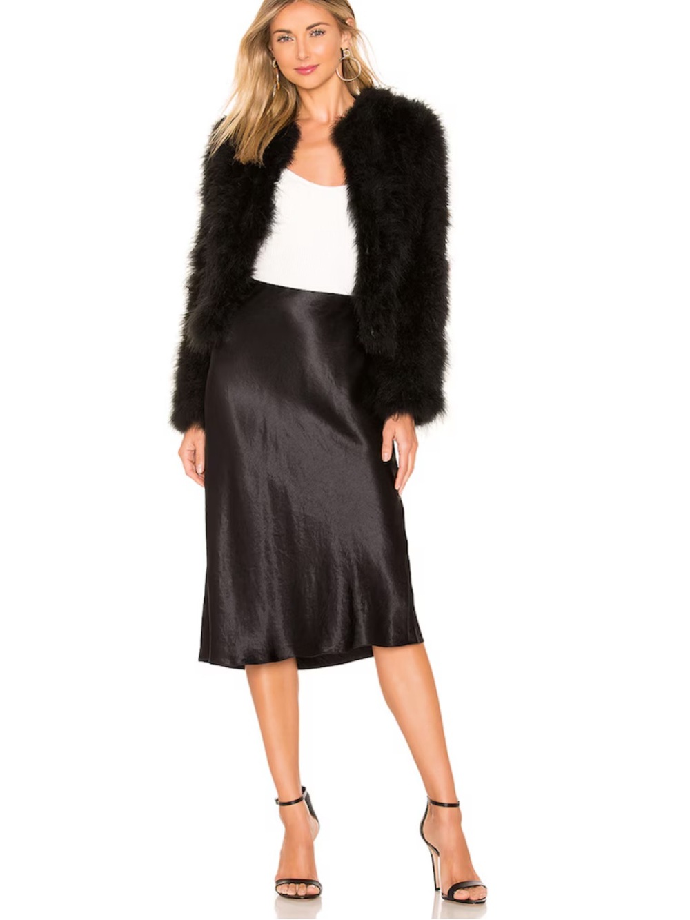 Vince Black Satin-Look Midi Slip Skirt